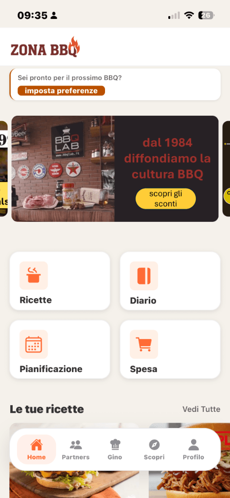 Zona BBQ — schermata Home